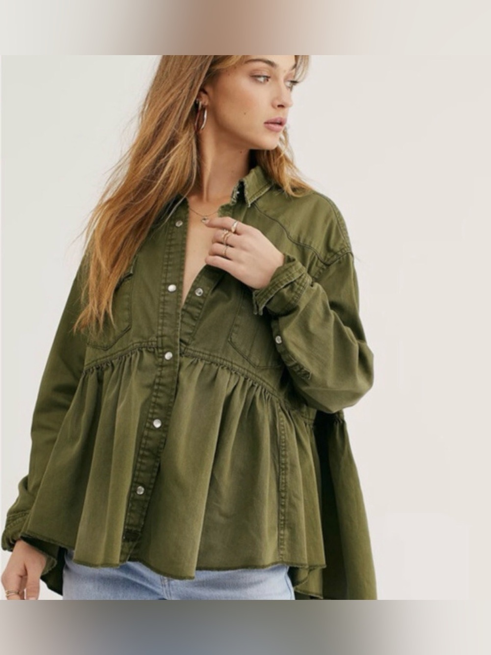 Free People Dylan high/low peplum jacket in Army- NEW